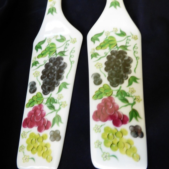 Set of 2 porcelain pie cake server grape pained pattern - Picture 4 of 8